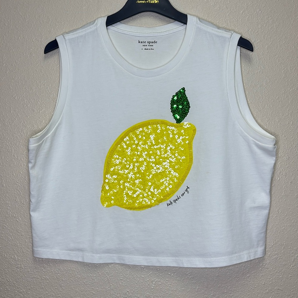 ♠️ Kate Spade ♠️ White Sleeveless Top with Sequin Lemon ✨✨✨ size L